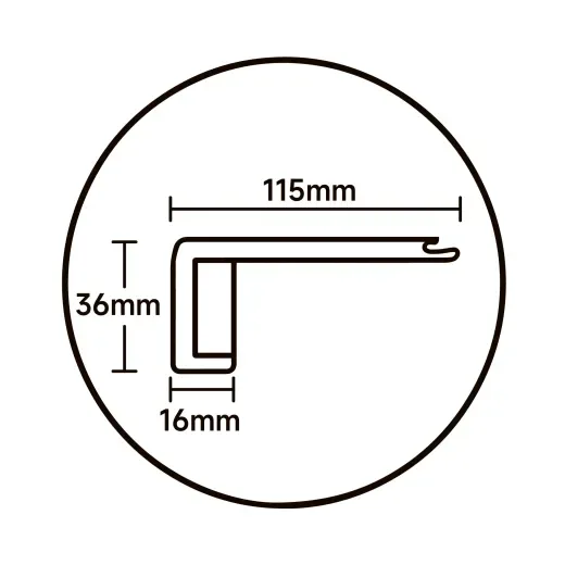 Square-edge stair nosing profile, 1500 × 115 × 36 mm
